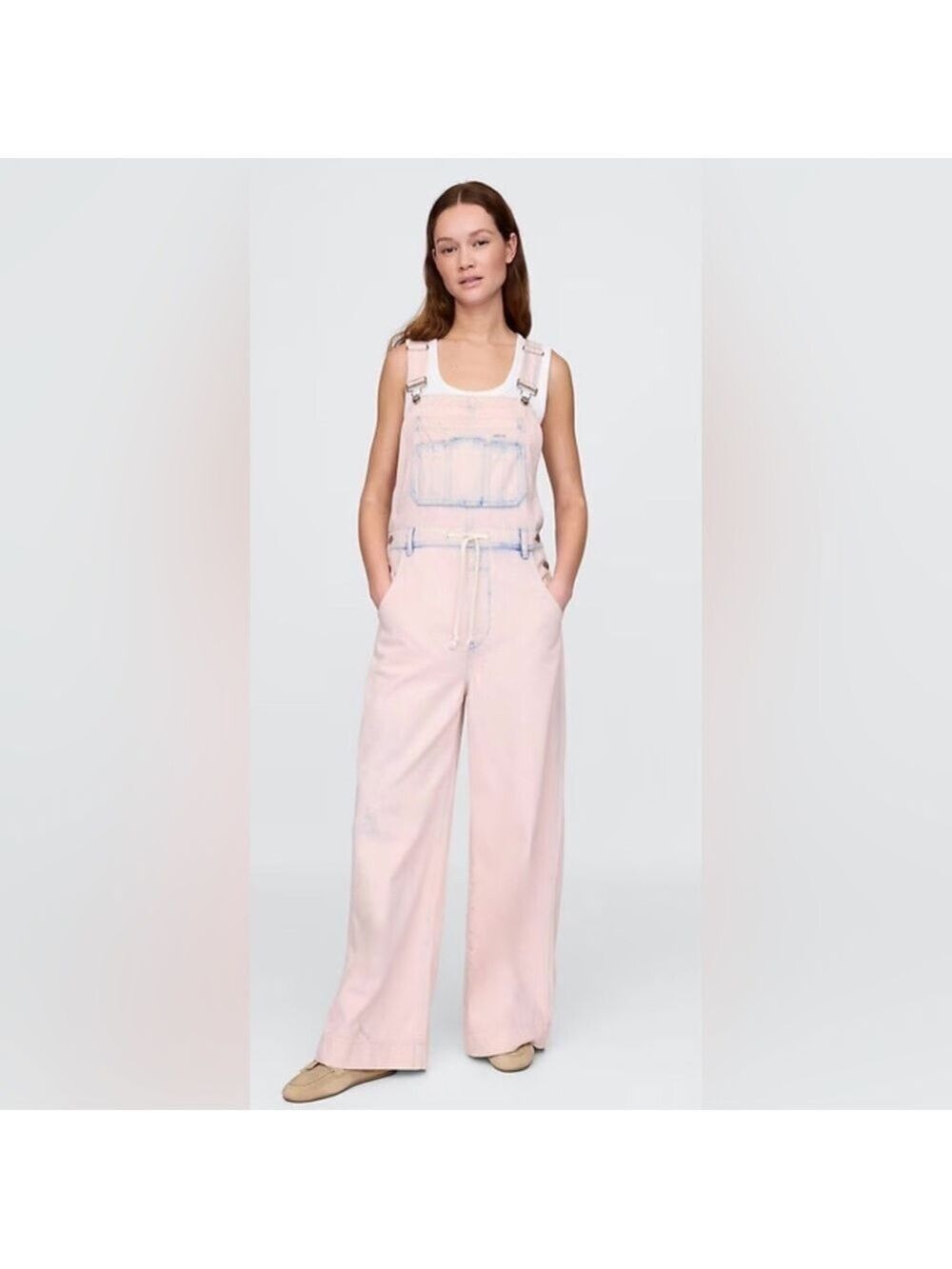 Gap Ultrasoft Denim Faded Pink Overalls NWOT SP Grunge Oversized Baggy Wide Leg